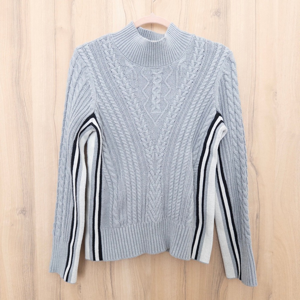 Halogen Womens Cable‎ Knit Sweater Size S Gray Mock Neck Minimalist Cozy Preppy